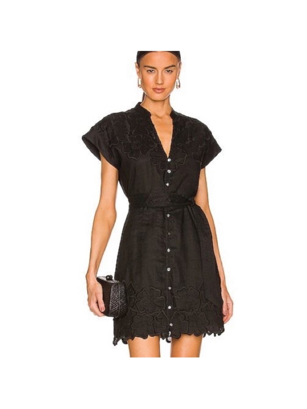 Veronica Beard Black Archie Floral Embroidered Dress Applique LBD Sz 8 - Picture 1 of 15